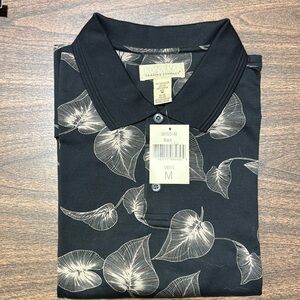 VINTAGE Kona Kai Polo Shirt Medium Black Floral Golf Preppy Casual Mens